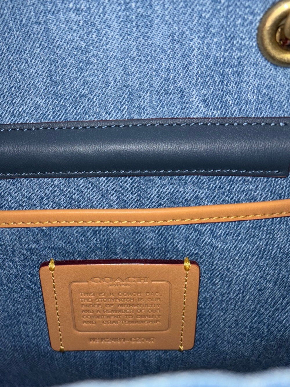 Coach Tabby Quilted Light Blue Denim Backpack with Gold Hardware - Picture 3 of 4